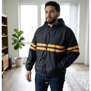 Storm Duds Jacket Men’s Hooded Full Zip Waterproof Size L Black Yellow